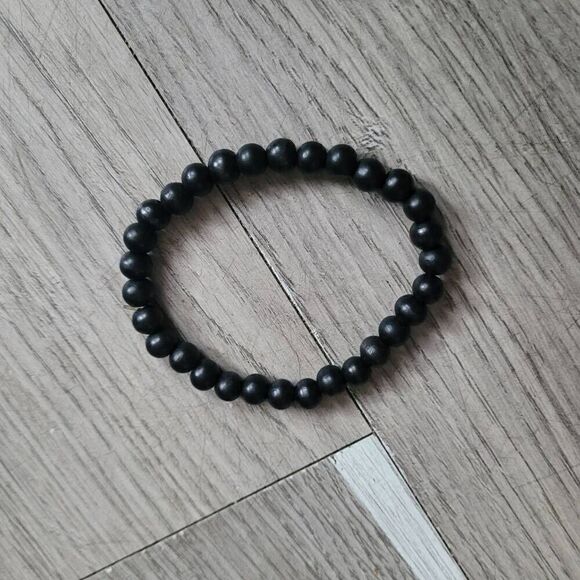 Black round‎ beaded bracelet stretchy elastic - Picture 3 of 5
